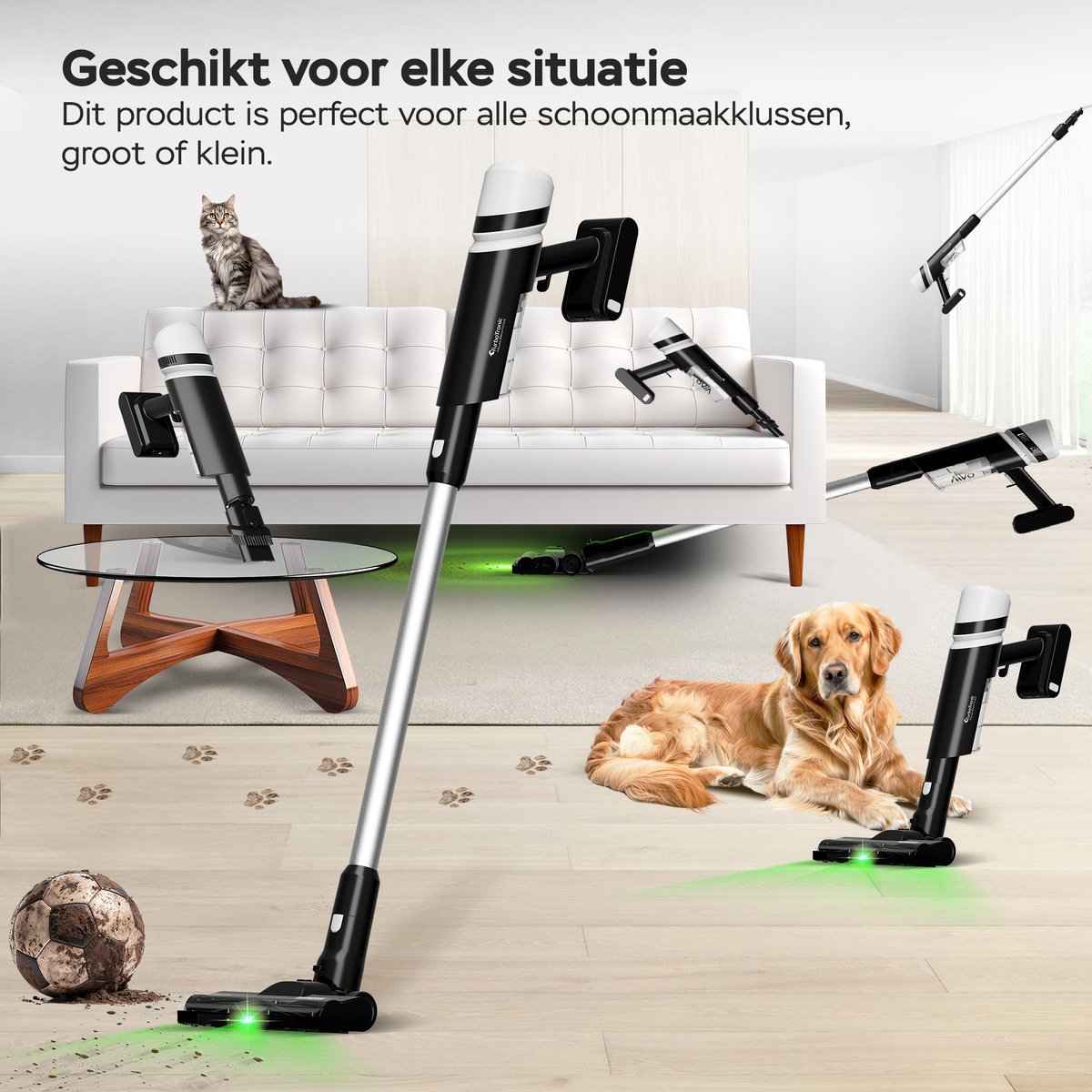 TurboTronic AIV6 Steelstofzuiger met kruimeldief zonder zak - Draadloos - Hoge zuigkracht - HEPA - lichtgewicht - 2 Snelheden - Geschikt voor harde en zachte vloeren - Zwart-Wit – foto 3