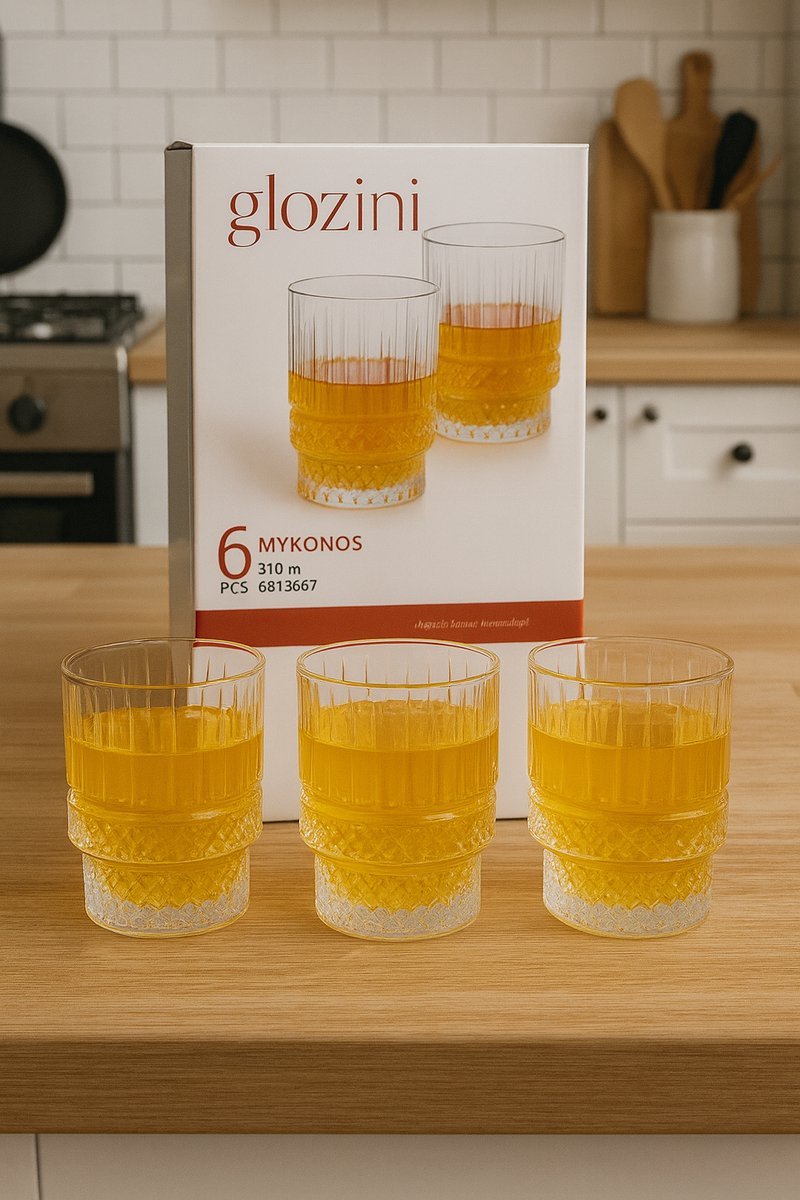 Glozini Korte Geribbelde Glazen - 213ml - Stapelbaar - 6 Stuks - Matcha glazen