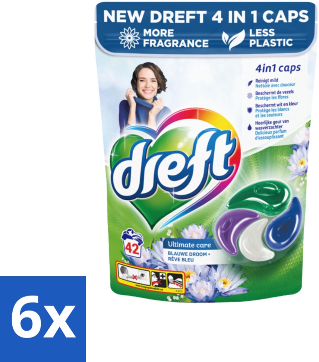 6 x Dreft - Wasmiddelcapsules - 4-in-1 Blue Dream - Krachtige waskracht - 42 Wasbeurten - Wasmiddel Capsules - Wasmiddel Blue Dream - Wasmiddel Voor Gekleurde Kleding - Wasmiddel Met Geur - Wasmiddel 4 In 1