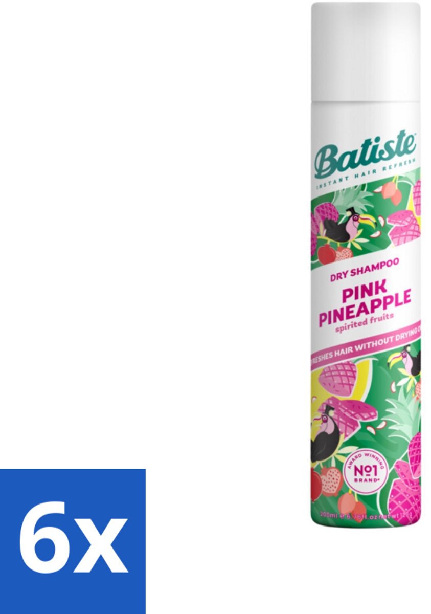 6 x Batiste - Pink Pineapple - Droogshampoo - Friszoete Geur - Verfrist en Geeft Volume - 200ml - Droogshampoo - Haarverfrisser - Batiste - Pink Pineapple - Tropische Geur