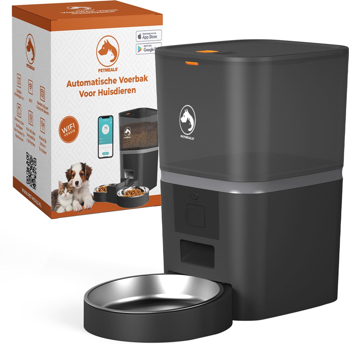PetMeals® SmartFeed Pro - Automatische Voerbak - WiFi & App Bediening - 6L Inhoud - Voor Katten & Honden - Zwart - PetMeals® - €64,95