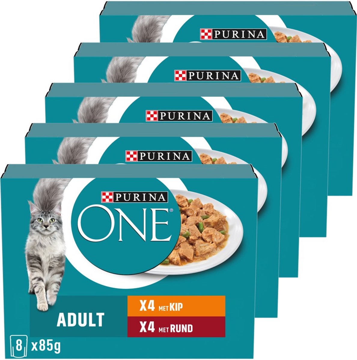 Purina ONE Adult - Katten Natvoer - Fijne Malse reepjes in saus - 5x(8 x85 gram)