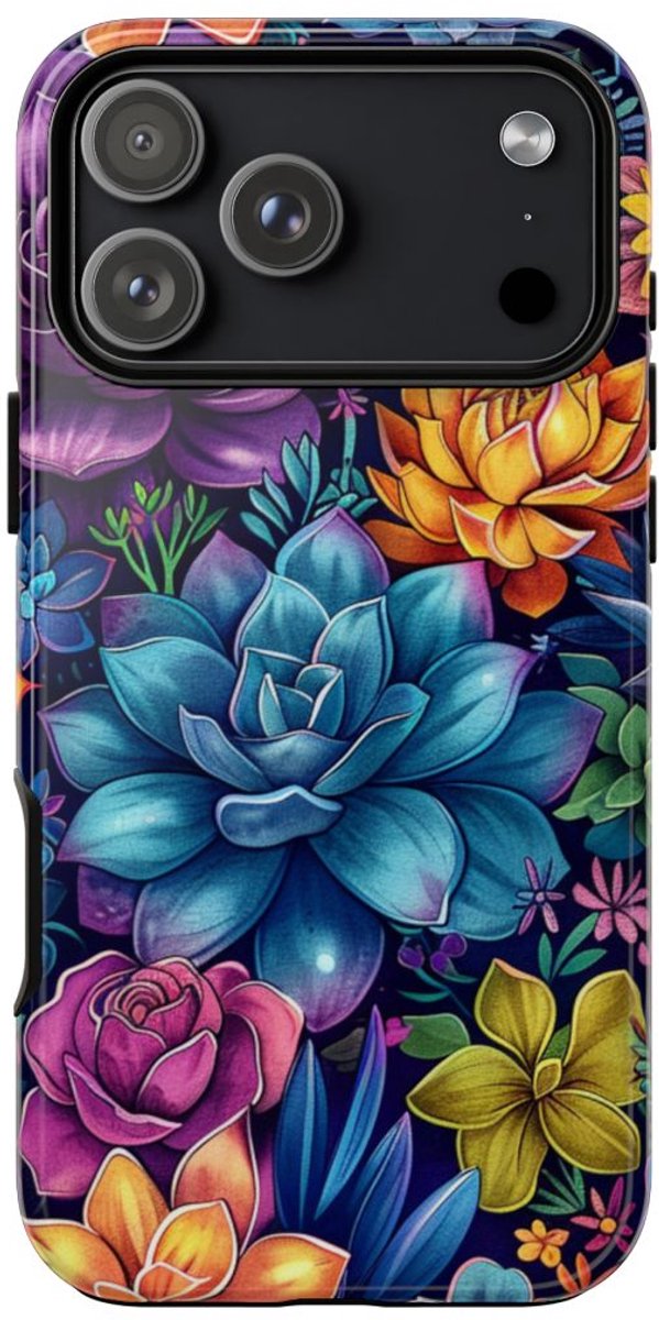 Kleurrijk Vetplanten- en Bloemenpatroon – Telefoonhoesje Geschikt voor iPhone 17 Pro Max