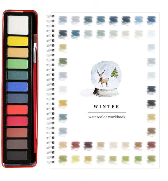 Aquarelwerkboek - Beginnersvriendelijke schilderset - Eenvoudige schilderset met natuurtaferelen - Kunstnijverheid - Voor creatieve verkenning - Cadeau voor volwassenen en tieners - Met palet