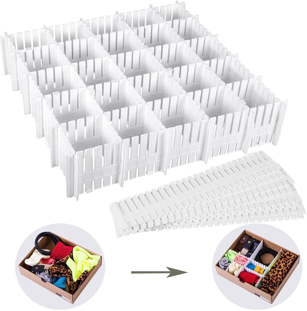 Azomor® Verstelbare lade-organizers voor efficiënte indeling van kasten en lades