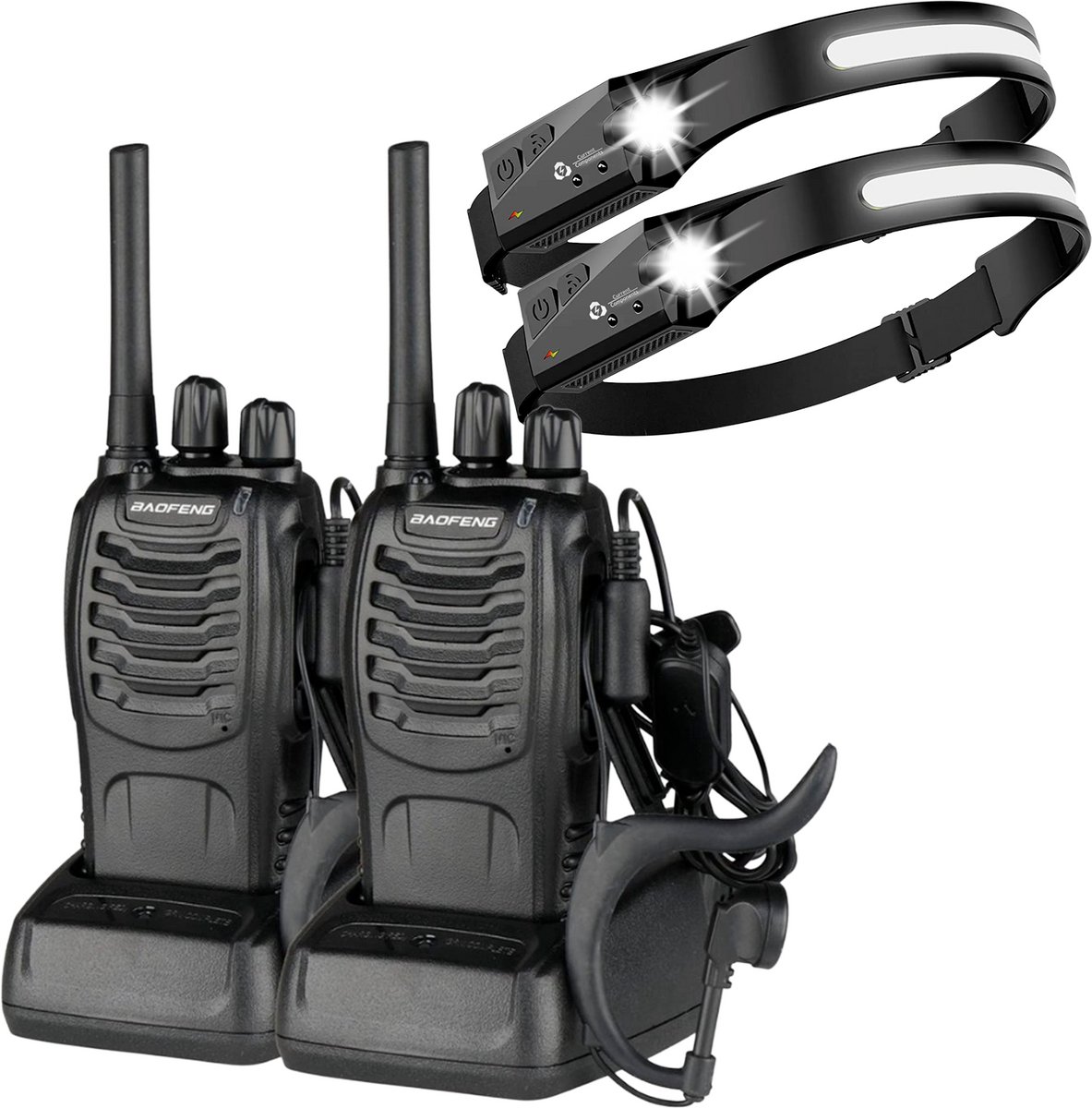 Baofeng 88E - Portofoon 2 Stuks - Walkie Talkie - 5 km Bereik - PMR 446 Mhz - Met LED Zaklamp - Inclusief 2 Current Components Hoofdlampen