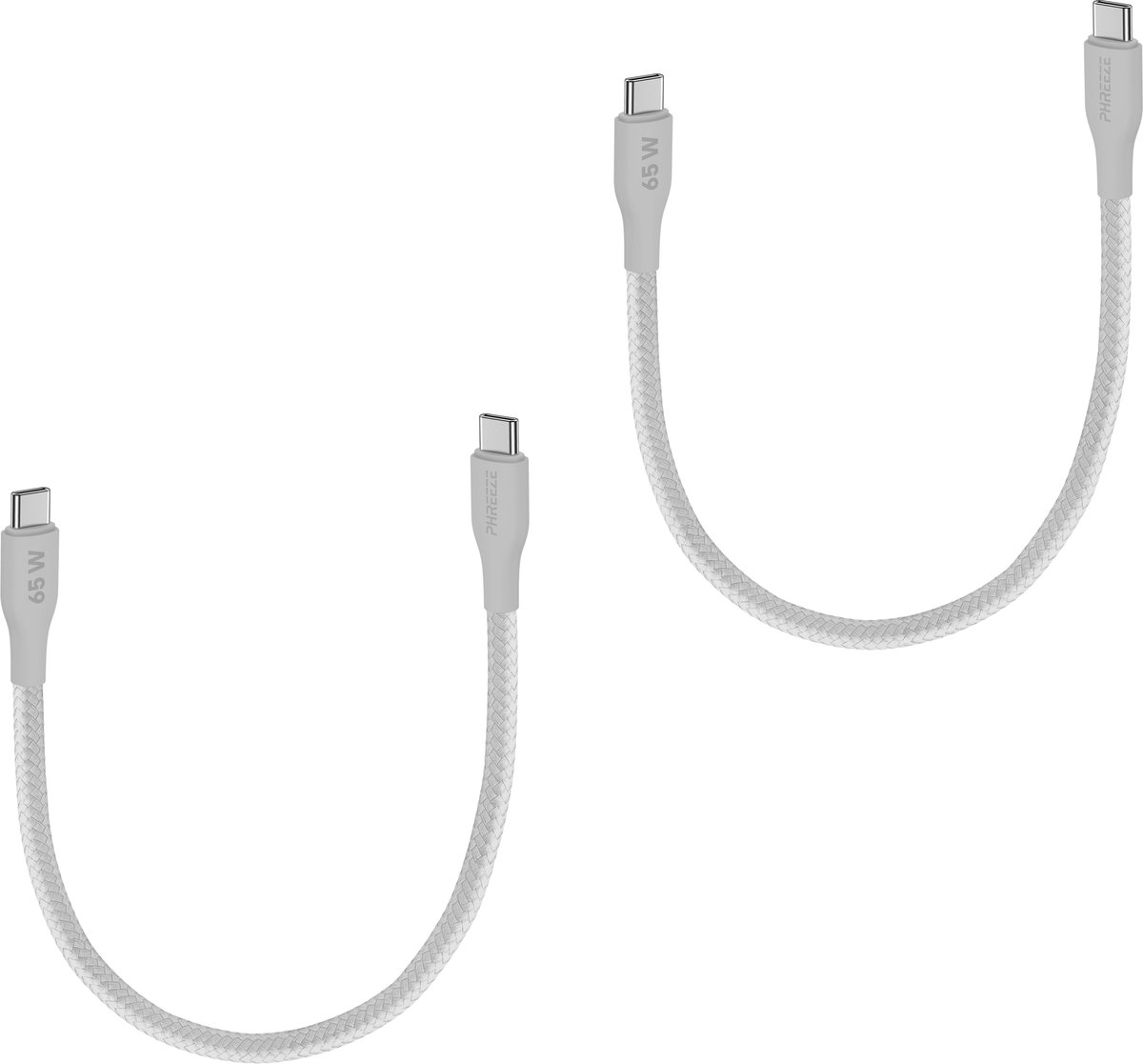 Oplaadkabel Usb C - 30cm kort - 65w snelladen - Stevig nylon