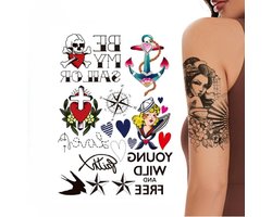 Temporary Tattoo - Neptattoo - Tijdelijke tatoeage - Nep Fake Tattoos - Water overdraagbare - festival sticker - Glitter tattoo - Volwassenen Kinderen - Tattoo Hart/Anker/Kompas/Love/Kruis/Hartjes -LOUZIR