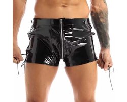 PU Lederen porno korte broek - Boxershort - Open kruis - Latex look - Glanzend