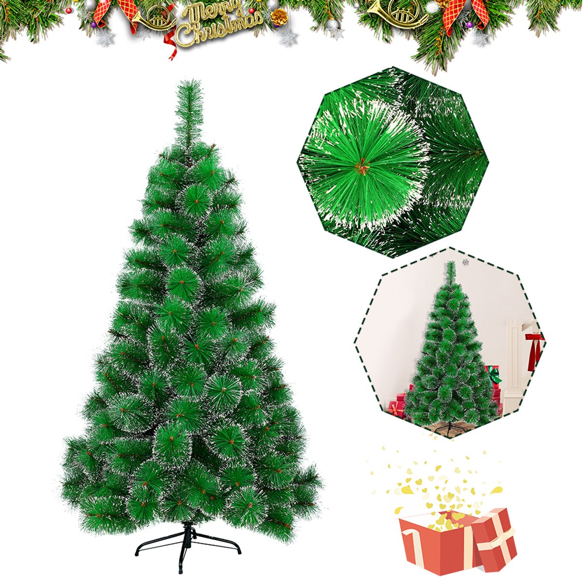 150 Cm Kerstboom Kunstkerstboom Decoratie Dennenboom Groene Dennennaalden Met Sneeuweffect Met Standaard