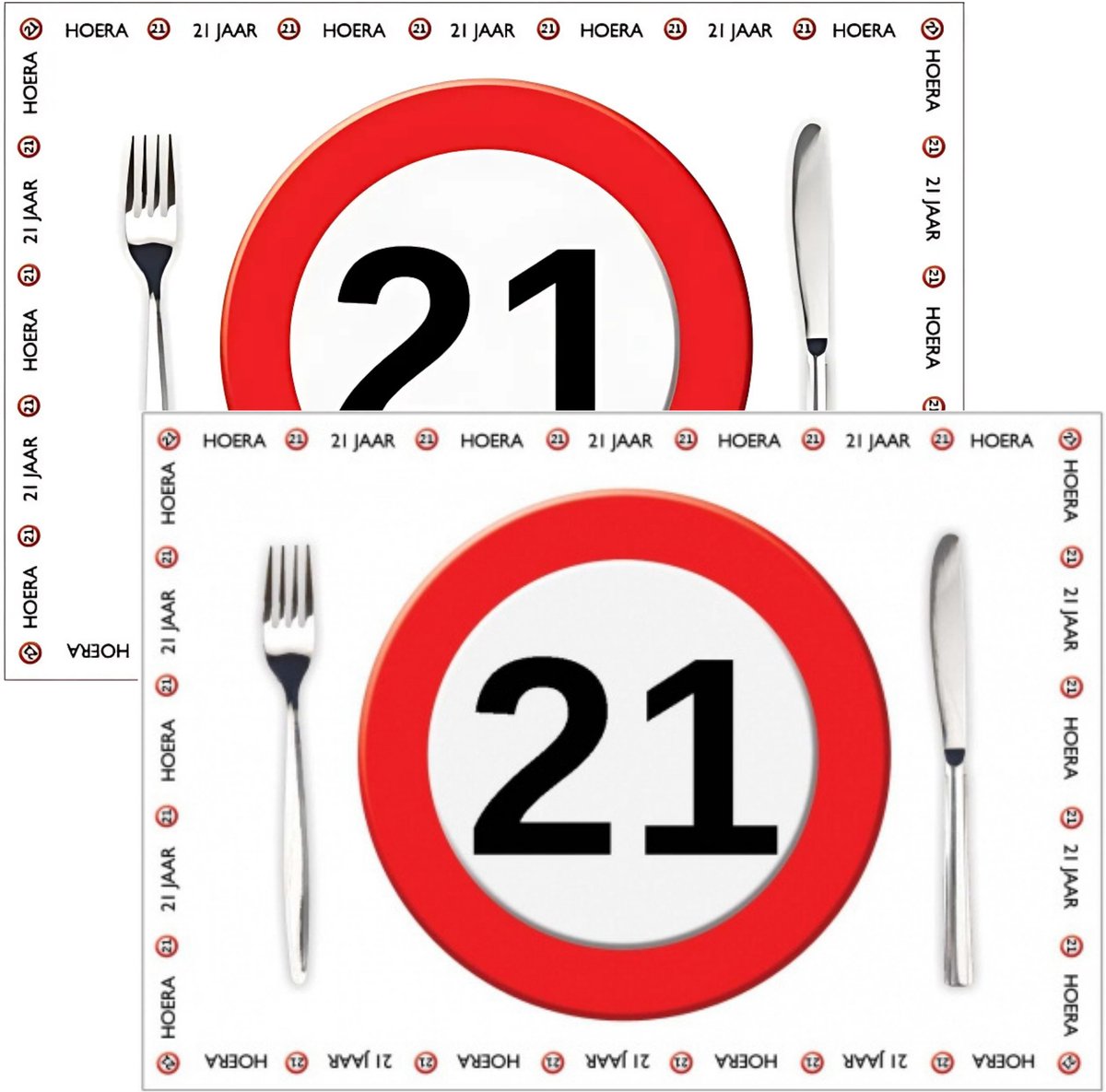 Placemat 21 jaar - 20x stuks - 42 x 30 cm - 90g - papier - verjaardag - jubileum