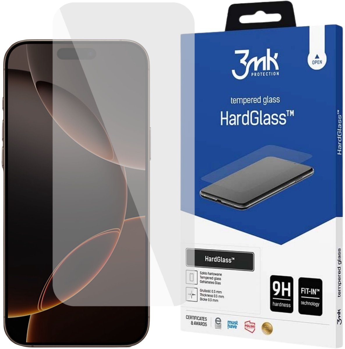 Onbreekbaar gehard glas Apple iPhone 16 Pro Max, iPhone 17 Pro Max, krasbestendig, 0,3 mm - HardGlass 3mk