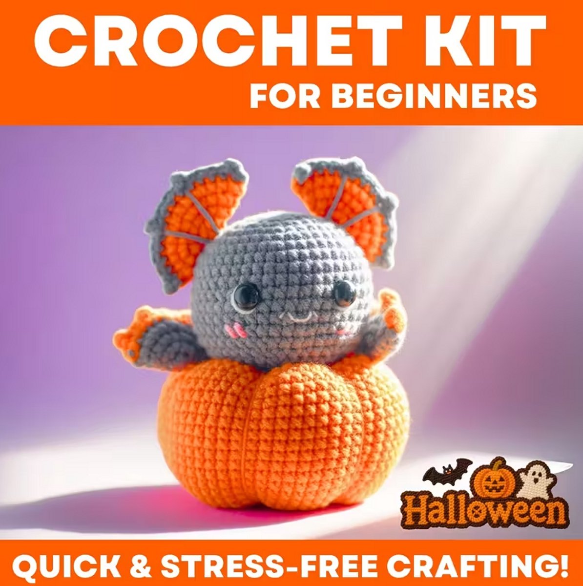 Haakpakket “Pumpkin Bat” – DIY Halloween Knuffel | Beginnervriendelijk | 12,5 cm | Cadeau voor Creatievelingen