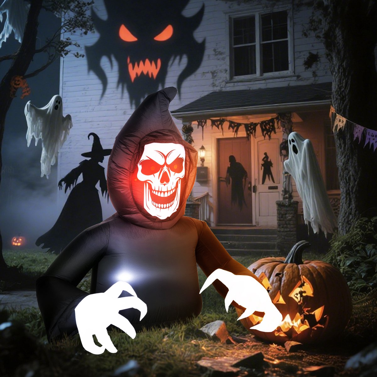 Outsunny Inflatable Halloween Sickle Ghost/ Inflatable Halloween Death Sickle Polyester 190L x 115B x 180H cm Zwart