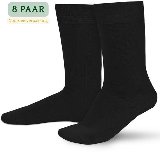 Hipperboo® 8 Paar Bamboe Sokken - Maat 39-42 - Zwart - Dames en Heren - Unisex - Bamboe Kousen