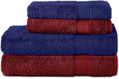 Komfortec Handdoekenset – Set van 4 - 2x Handdoek 50x100 cm en 2x Badhanddoek 70x140 cm - 100% Katoen - Marineblauw&Rood
