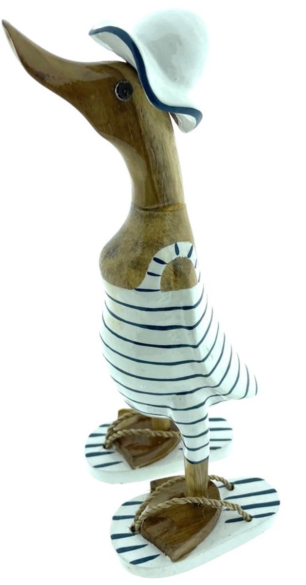 Houten eend Adam S donkerblauw wit