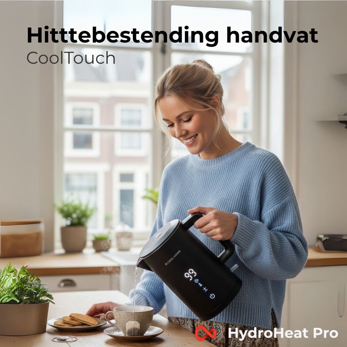 CoolHome WB25 Waterkoker - dubbelwandige waterkoker - 2200W - Warmteregelaar functie - Zwart — afbeelding 3