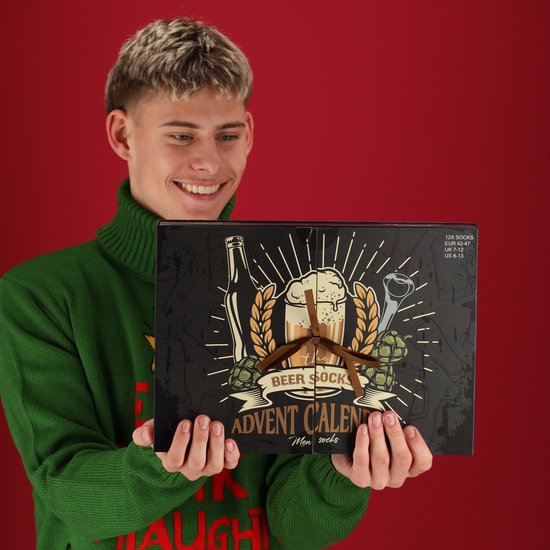 Morethansocks - Adventskalender heren - Bier - Maat 41/46 - 12-Paar sokken - kerst advent kalender - adventkalender kerst - adventskalenders