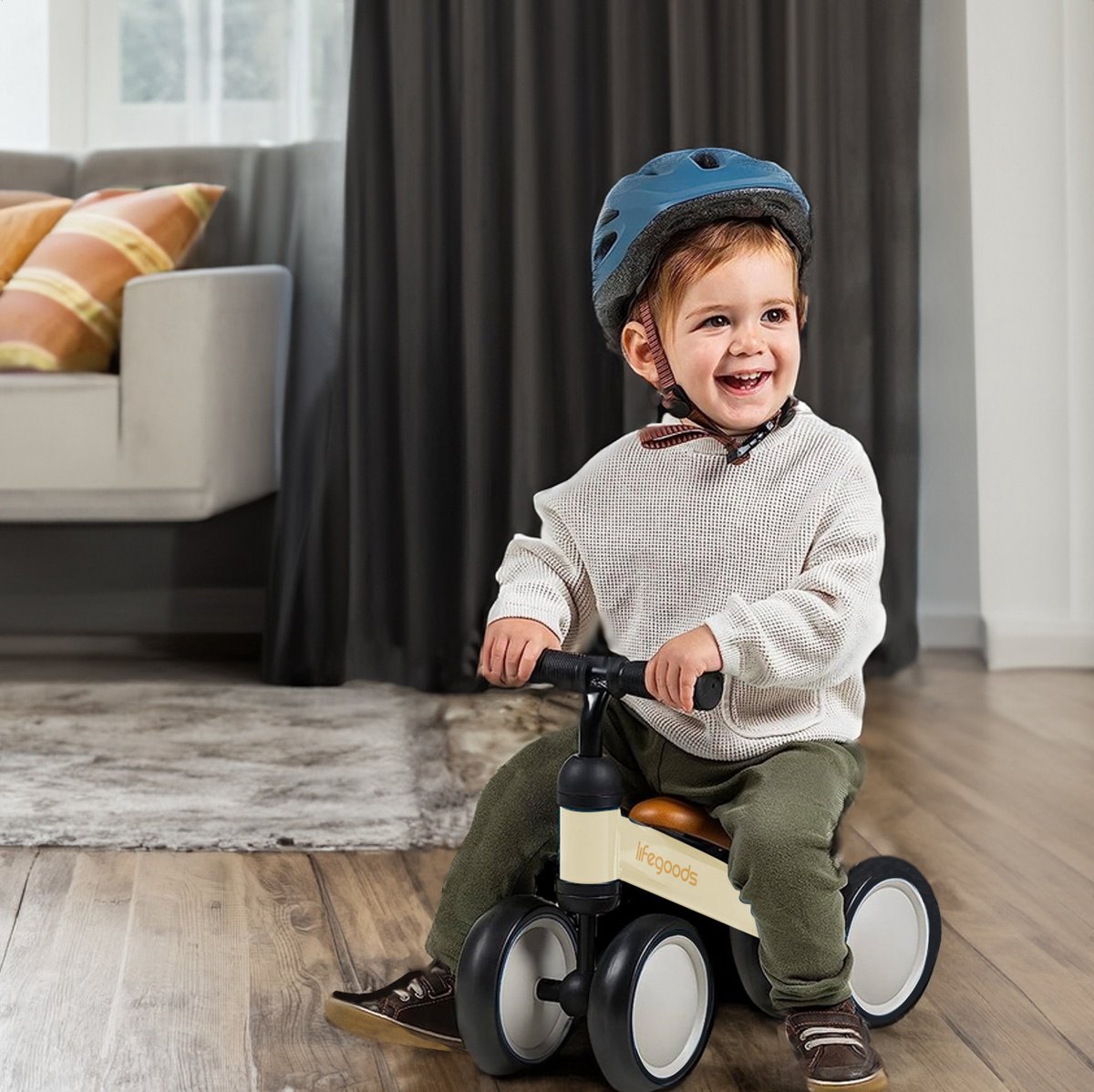 LifeGoods Loopfiets - Speelgoed Vanaf 1 jaar - Jongens en Meisjes - Kinderstep - Loopfietsje - Crème — afbeelding 5