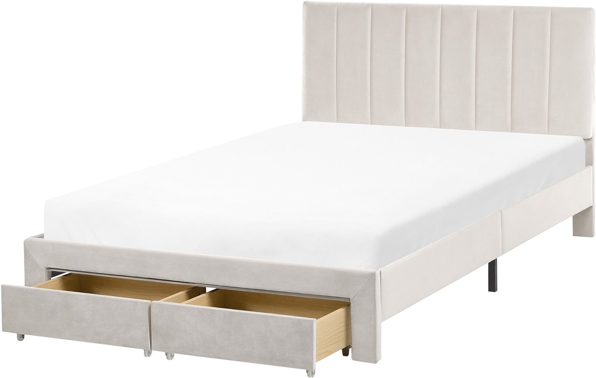 Beliani LONZAC - Bed met opbergruimte - Gebroken wit - 120 x 200 cm - Fluweel