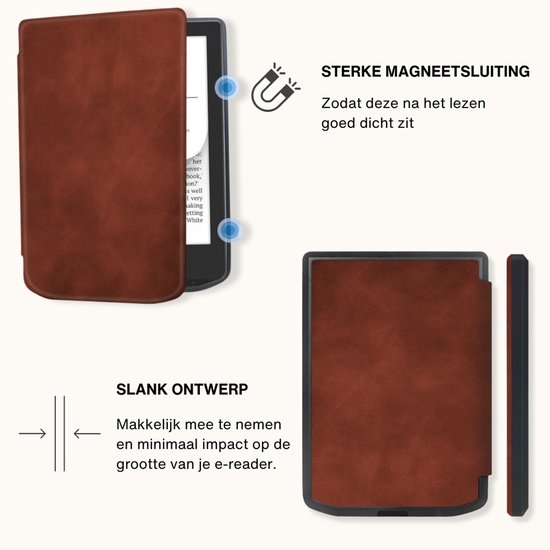 Lunso PocketBook Verse / Verse Pro / Verse Color Slim hard case hoes (6 inch) - sleepcover - Bruin van Lunso — afbeelding 4