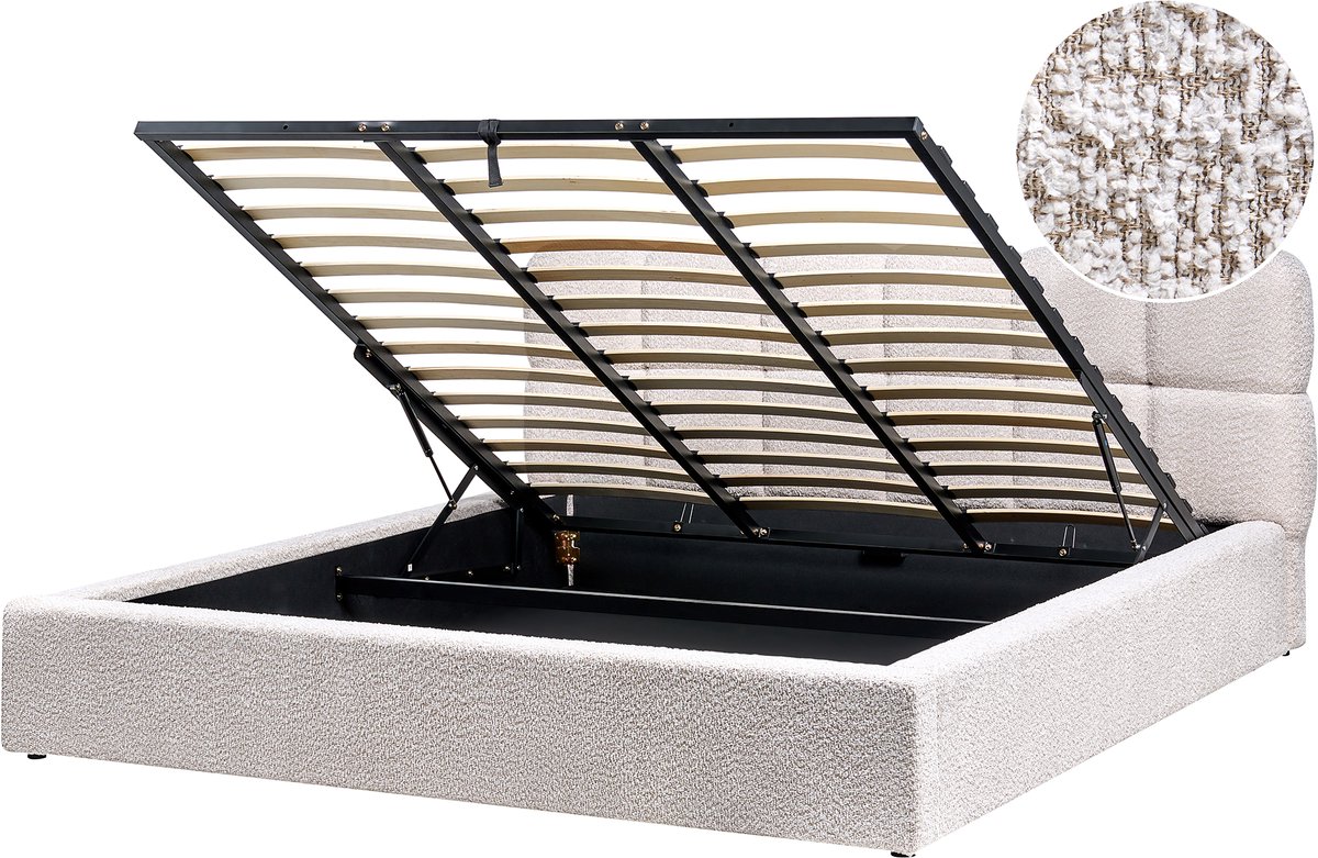 BELIANI BASTON - Bed met opbergruimte - Lichtbeige - 180 x 200 cm - Bouclé
