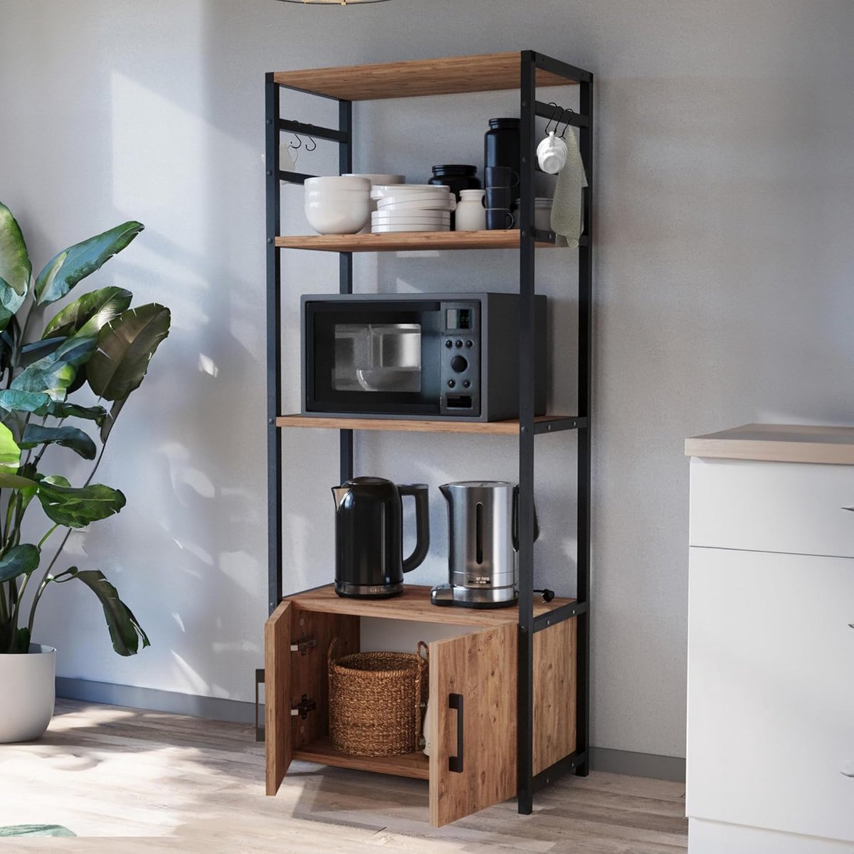 Keukenrek met open vakken en kastgedeelte - Multifunctioneel opbergmeubel 139x56x30 cm