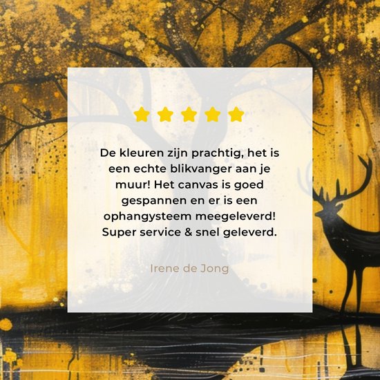 Peinture sur toile 150x100 cm - Décoration murale Arbre - Aspect peinture - Cerf - Nature - Or - Décoration murale murale salon - Décoration chambre - Accessoires de chambre - Peintures