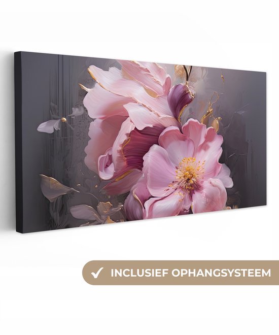 Tableau sur toile 60x30 cm - Décoration murale Fleurs - Rose - Nature morte - Art - Décoration murale salon - Décoration chambre - Accessoires chambre - Tableaux sur toile