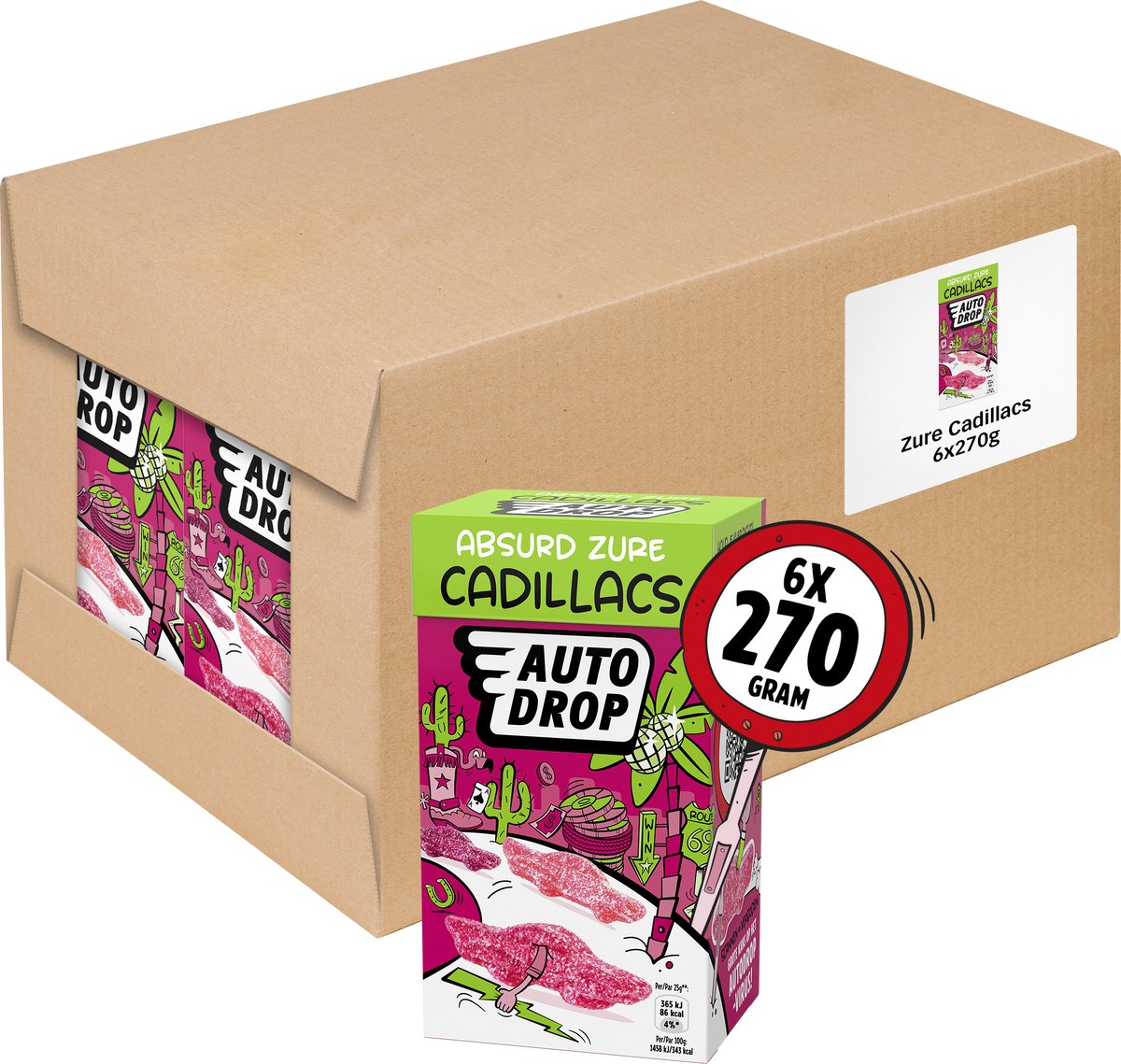 Autodrop - Snoep - Absurd Zure Cadillacs - 6 doosjes - 270 gram