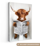 Peinture sur toile 40x60 cm - Décoration murale salle de bain Highlander écossais - Animal - Journal - Toilettes - Décoration murale murale WC - Accessoires décoratifs - Décoration murale Toilettes - Peintures sur toile