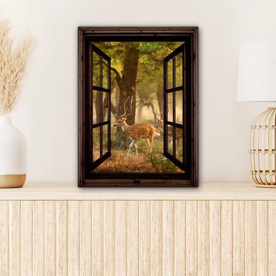 Peinture sur toile 30x40 cm - Décoration murale Cerf - Forêt - Automne - Animaux de la forêt - Nature - Cerf - Transparent - Décoration murale salon - Décoration chambre - Accessoires de chambre - Peintures