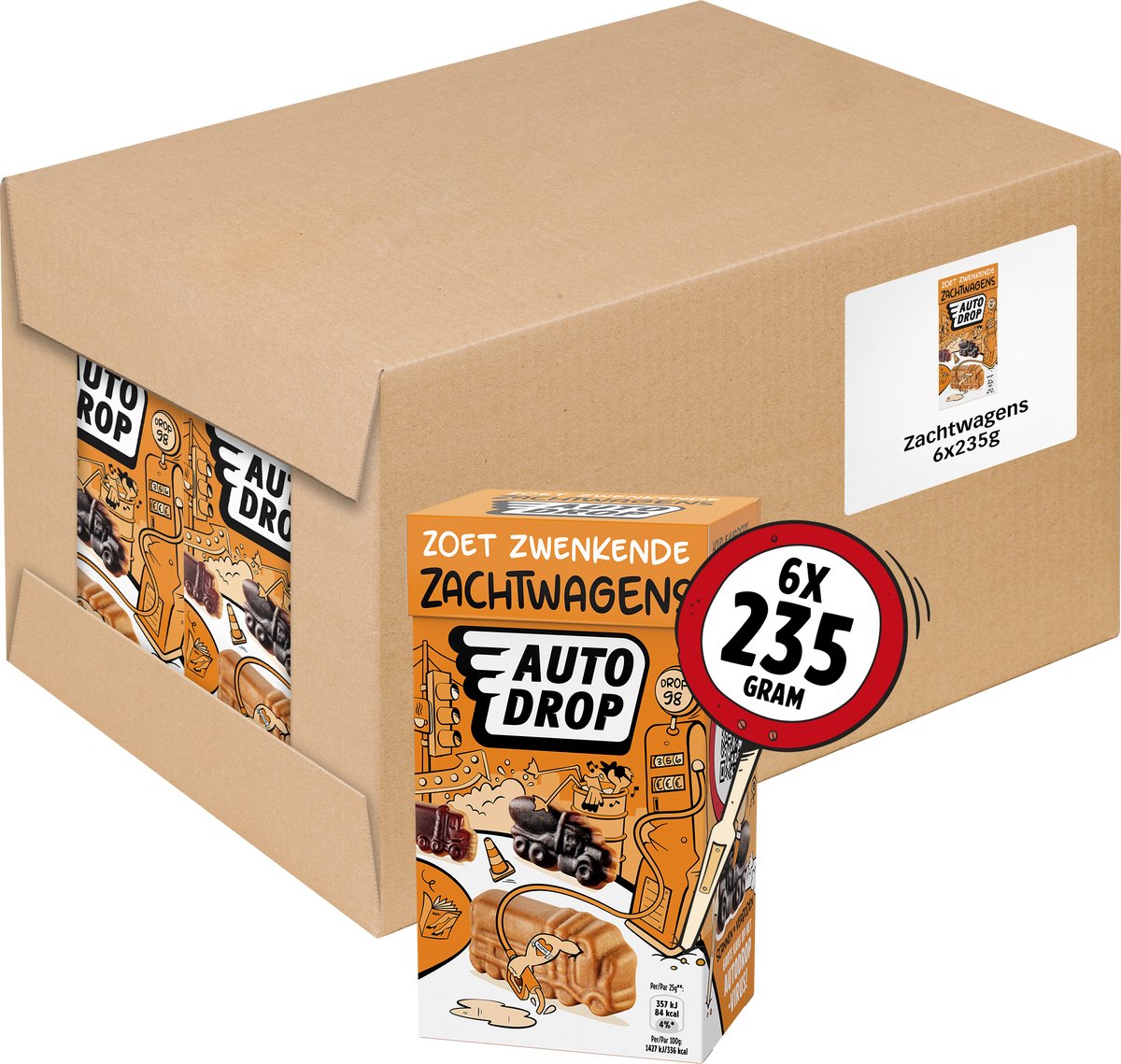 Autodrop - Snoep - Zoet Zwenkende Zachtwagens - 6 doosjes - 235 gram