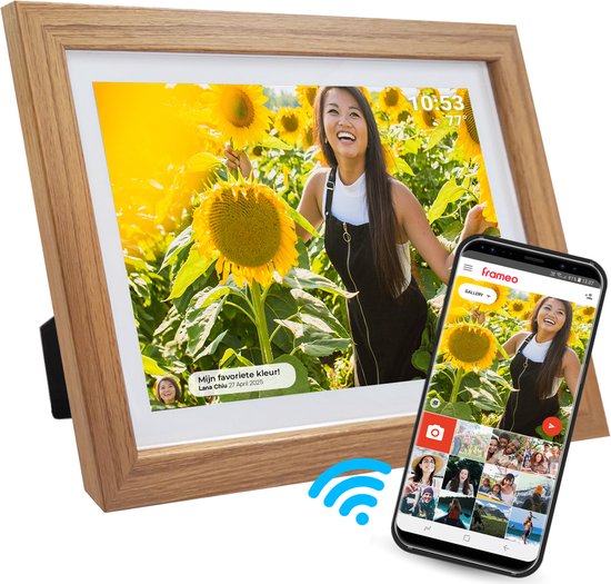 Denver Digitale Fotolijst 15.6 Inch - Hout - XL - Full HD - Frameo App - Fotokader - WiFi - 16GB - IPS Touchscreen - PFF1543LW
