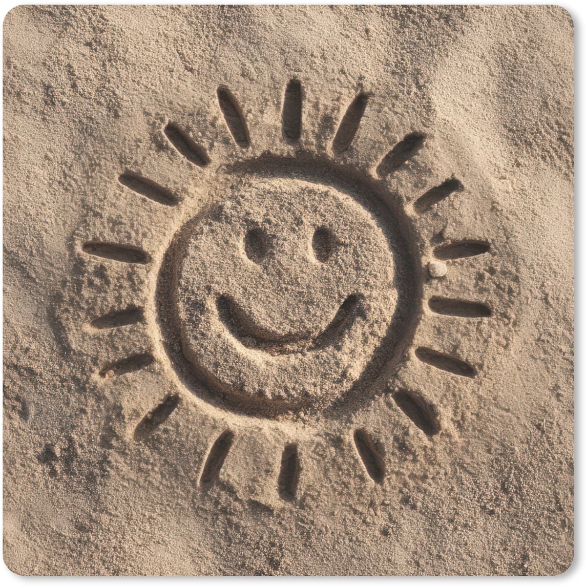 Muismat 20x20 cm - Mousepad Gezichtje - Zon - Zand - Getekend - Muismatten