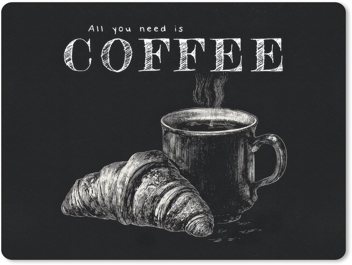 Muismat 23x19 cm - Mousepad Koffie - Croissant - Tekst - Muismatten