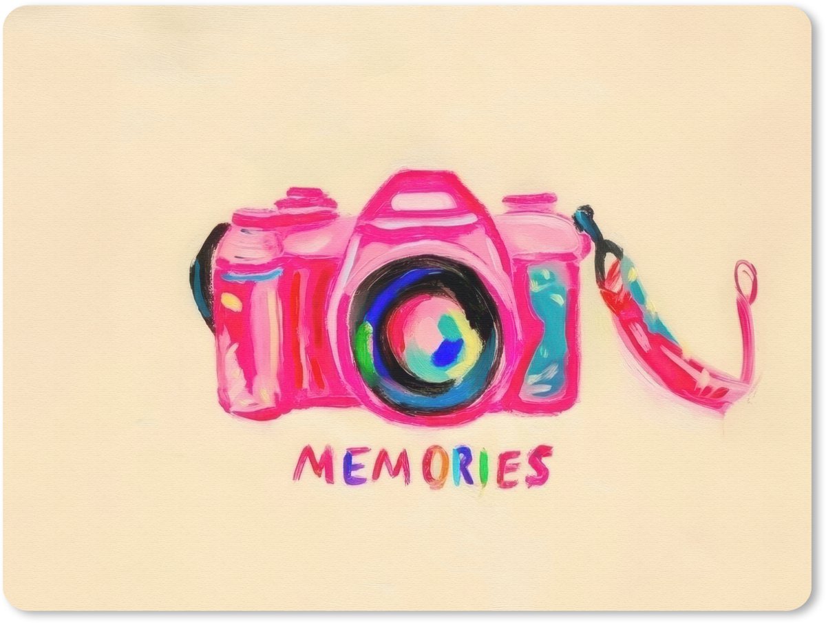 Muismat 23x19 cm - Mousepad Camera - Memories - Roze - Geschilderd - Muismatten