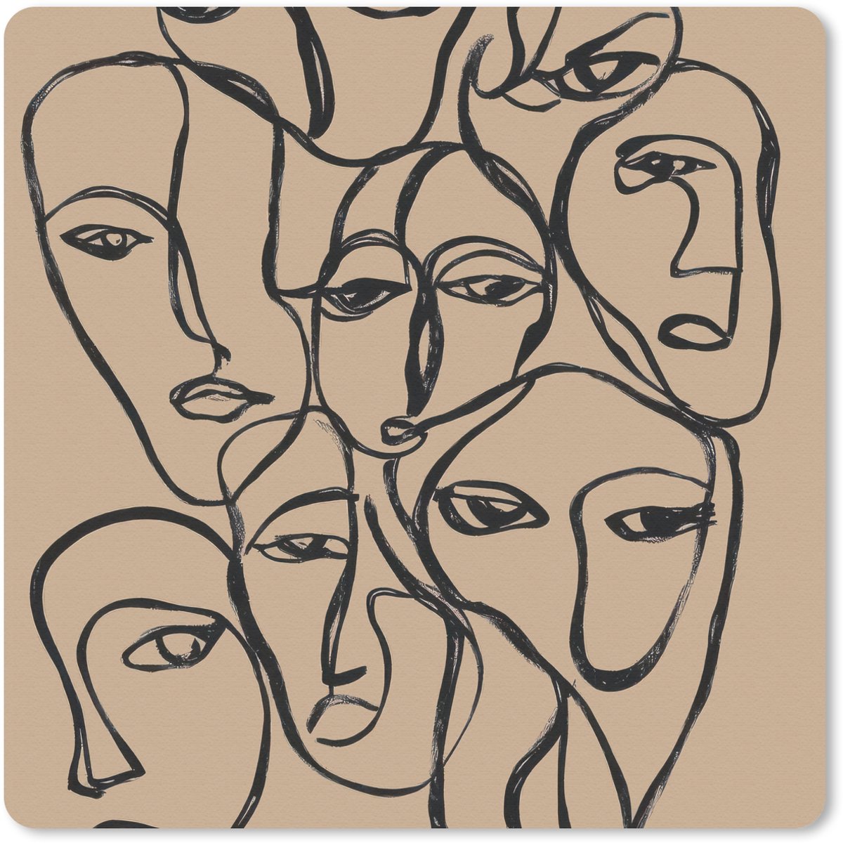 Muismat 30x30 cm - Mousepad Gezichtenzee - Lijntekening - Abstract - Muismatten