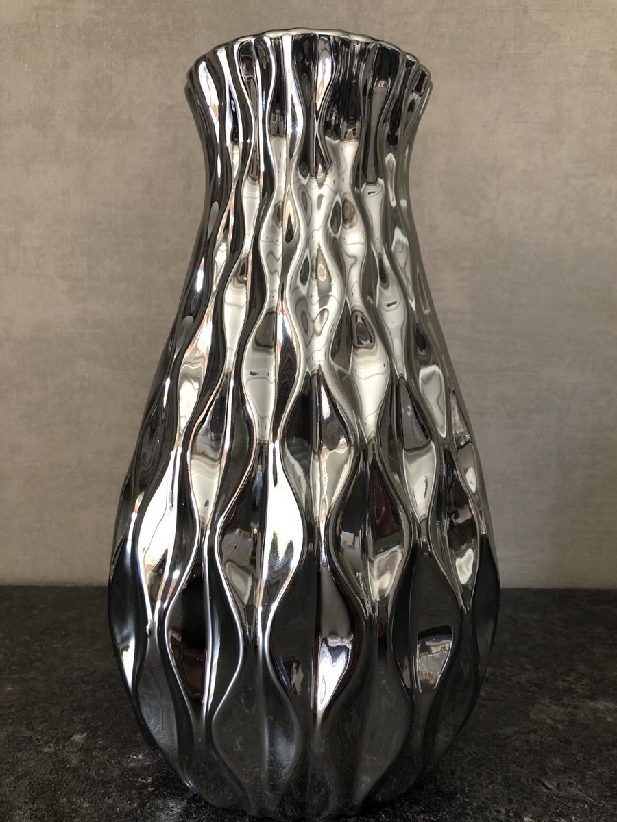Vaas - Zilverkleurig - Keramiek - 16x16x27.5cm Hoog