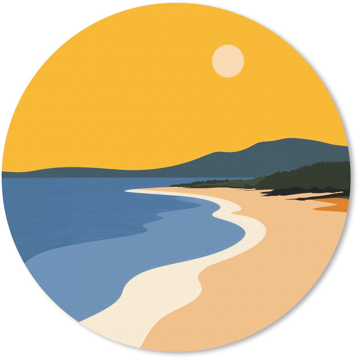 Muismat rond 30x30 cm - Mousepad Kustlijn - Oranje lucht - Begroeiing - Ronde muismatten