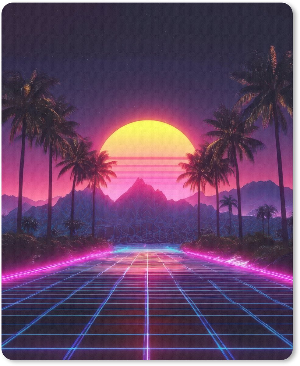 Muismat 19x23 cm - Mousepad Horizon - Palmbomen - Bergen - Geel - Muismatten