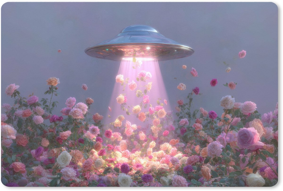 Muismat XXL 90x60 cm - Bureau onderlegger - Bureau mat Ufo - Rozen - Pastelkleuren - Bureaumat - Gaming mousepad xl - Bureaulegger groot - Computer deskmat