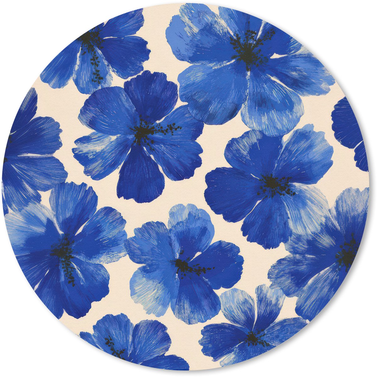 Muismat rond 20x20 cm - Mousepad Bloemen - Blauw -Patroon - Wit - Ronde muismatten