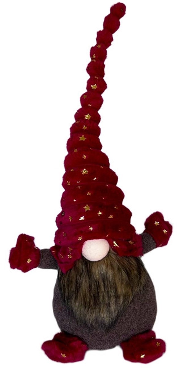 Gnome - Kabouter - Rood - Gouden sterren - 70 cm hoog