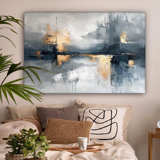 Canvas schilderij 120x80 cm - Wanddecoratie Abstract - Verf - Kunst - Goud - Muurdecoratie woonkamer - Kamer decoratie modern - Abstracte schilderijen
