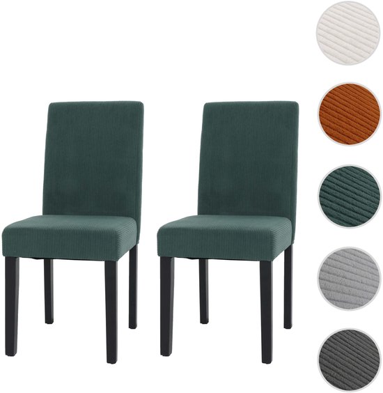 Set de 2 chaises de salle à manger Littau, chaise de cuisine à dossier haut, bois de corde en tissu/textile ~ vert, pieds foncés