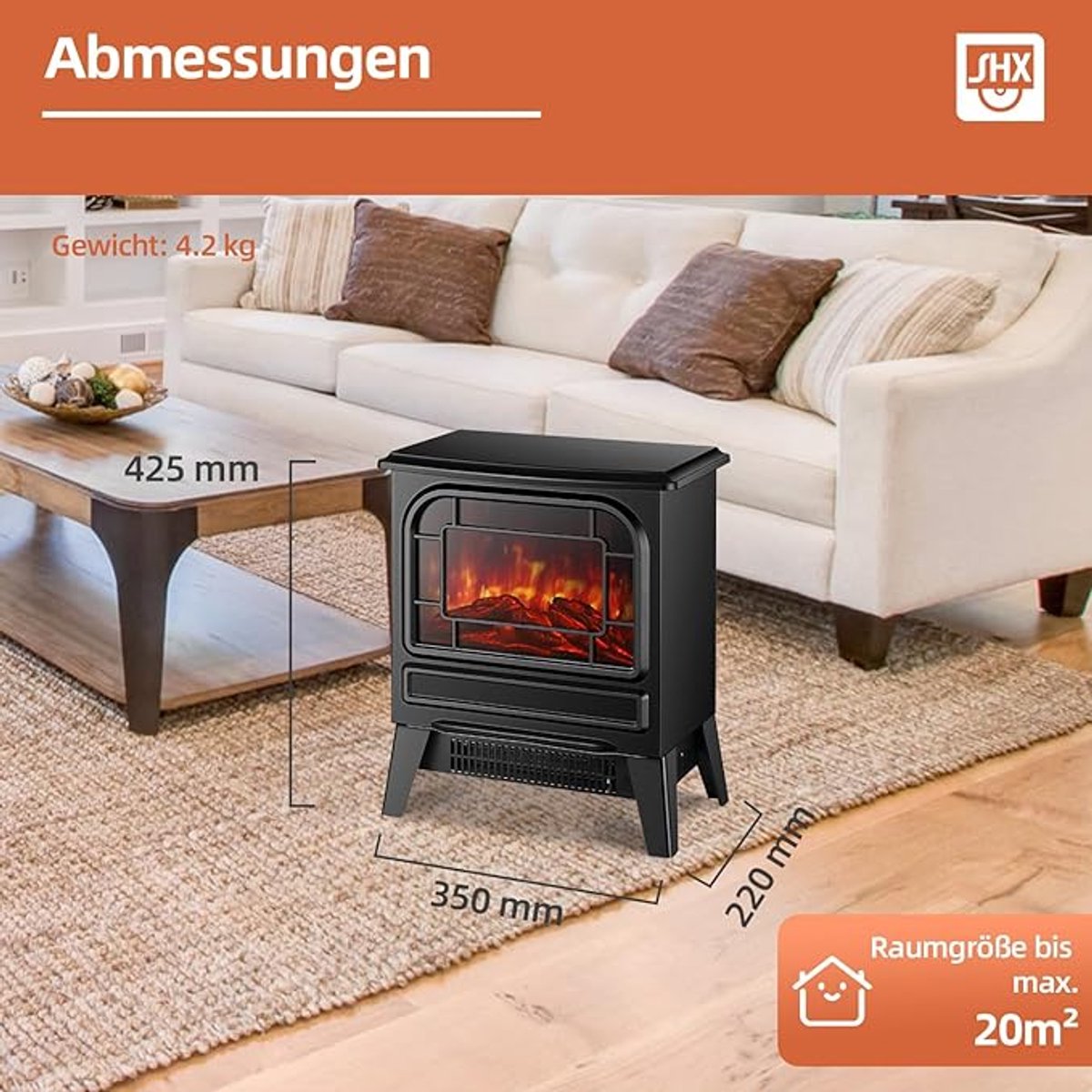 Phoenix 2000 Elektrische Open Haard met Ventilatorkachel – 2000W Verwarming, LED Vlameffect, Veelkleurige Vlammen, Geluidsarm, Regelbare Thermostaat – Vrijstaand Zwart, Klassiek Design HomeByNicole