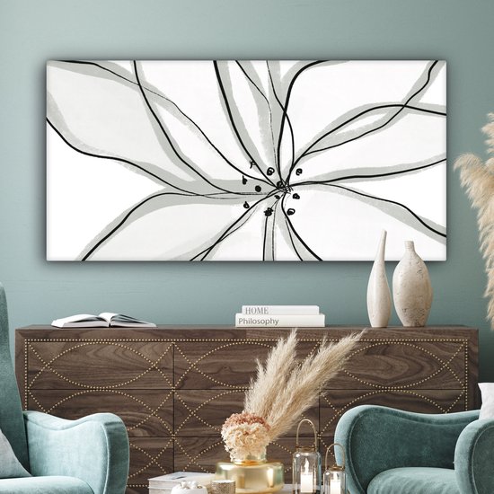 Peinture sur toile 160x80 cm - Décoration murale Bloem - Art - Wit - Zwart - Décoration murale murale salon - Décoration chambre - Accessoires de chambre - Peintures