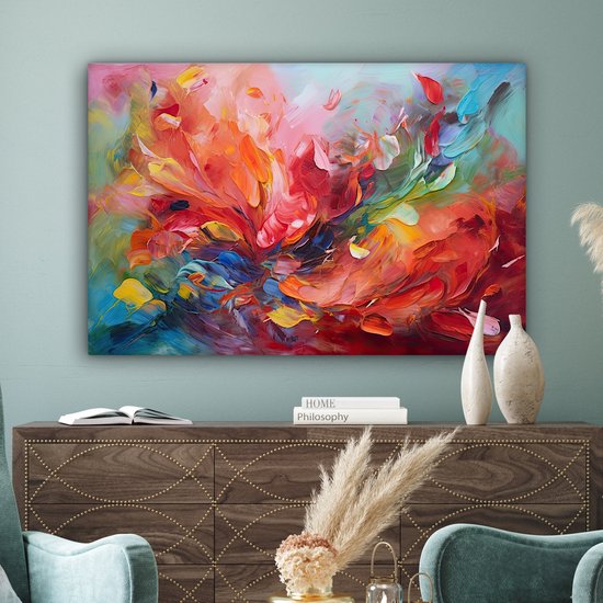 Canvas schilderij 120x80 cm - Wanddecoratie Olieverf - Kunst - Abstract - Kleurrijk - Muurdecoratie woonkamer - Slaapkamer decoratie - Kamer accessoires - Schilderijen op canvas